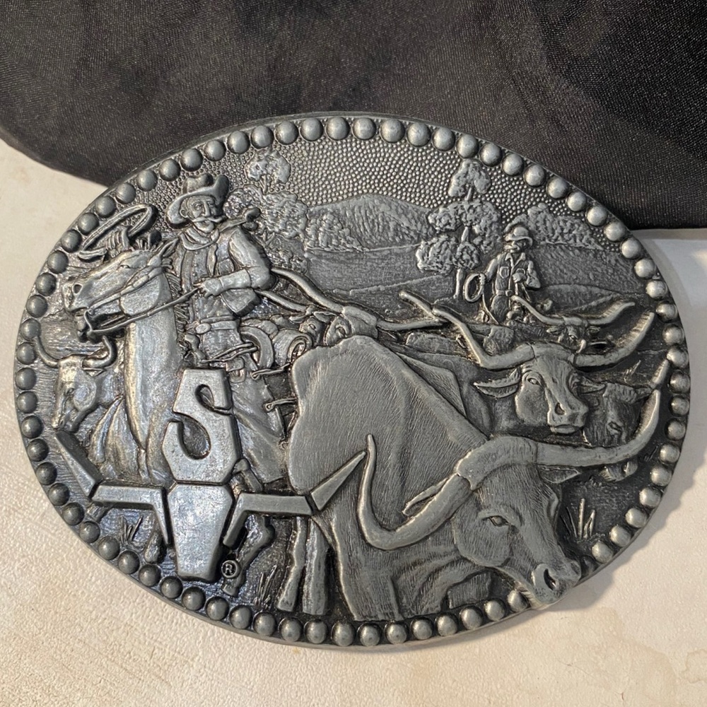 VTG Shepler’s Western Cowboy Longhorn Pewter Award Design Medals Belt Buckle